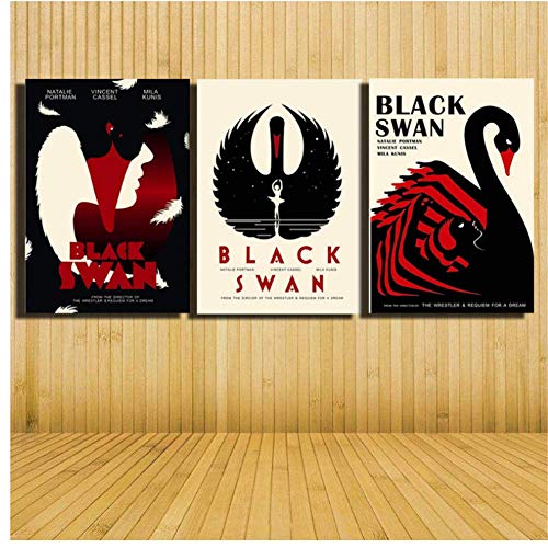 wzgsffs Hermoso Cisne Negro de Dibujos Animados Animal y Letras 3 Panel   Pinturas de Lienzo Sala de Estar Dormitorio   Mesita de Noche Decoración del hogar -50x70cm Sin Marco