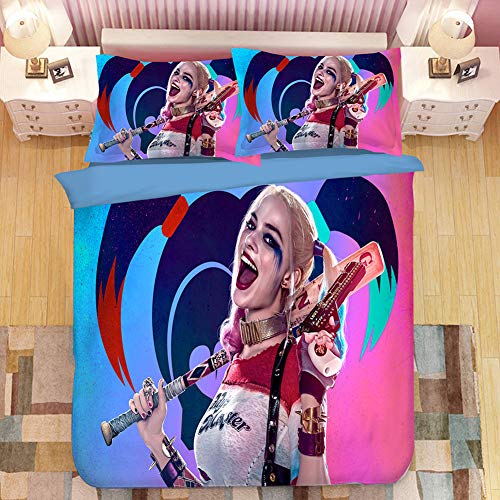 WZPL Harley Quinn Suicide Squad X Task Force Payaso Ropa De Cama para Mujer Juego De 4 Niños Cama Individual Juego De 3 (W,US Twin?173x218?)