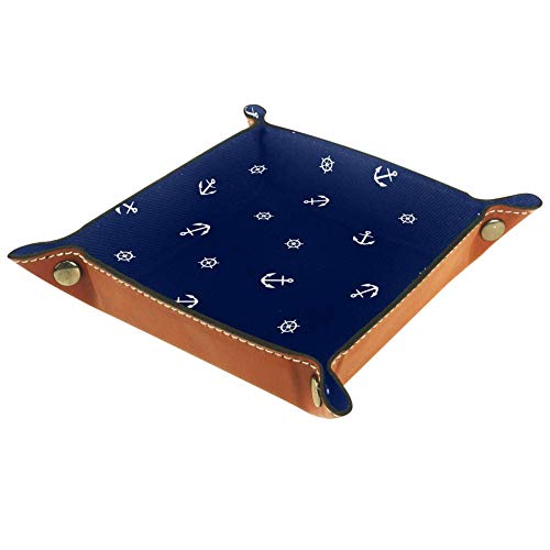 XiangHeFu Anchor Little Pattern Monedero con Cambio de Llave Caja de Almacenamiento de Cuero Catchall Organizador de Escritorio pequeño Bandeja de Valet