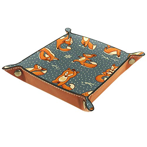 XiangHeFu Navidad Cute Little Fox Animal Monedero con Cambio de Llave Caja de Almacenamiento de Cuero Catchall Organizador de Escritorio pequeño Bandeja de Valet