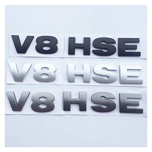 XINGFUQY Etiqueta engomada del Tronco de la Cola del Coches con Letras Grises de Plata Negra Brillante Emblem V8 HSE Insignia Ajuste para Land Rover Discovery 3 4 Freelander 2