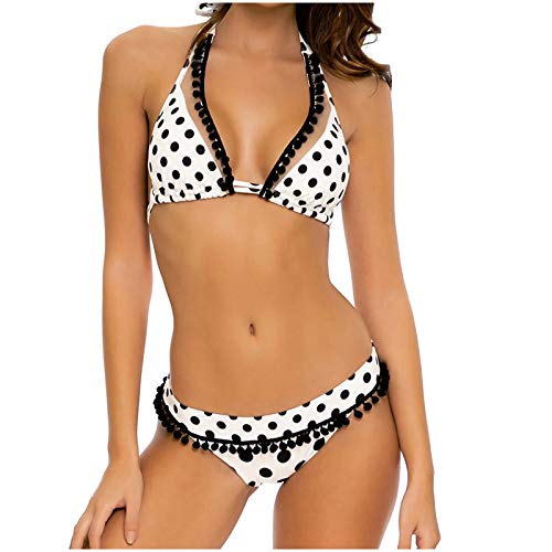 YANFANG Traje De BañO Mujer Sexy con Estampado Lunares Halter Vendaje Dividido Mujeres Dos Piezas Bikini Set Bandage Push Up Acolchado Bling Hight Cintura