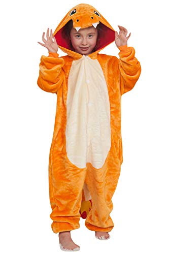 YAOMEI Niños Onesies Kigurumi Pijamas, Niña Traje Disfraz Capucha, Ropa de Dormir Halloween Cosplay Navidad Animales de Vestuario (110 para Niño Altura 100-110CM (39"-43"), Charizard)