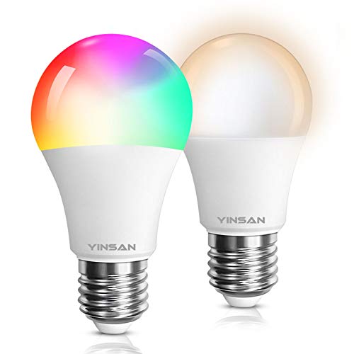 YINSAN Bombilla LED Inteligente WiFi- Bombilla Inteligente Regulable RGB 9W E27 Multicolor Bombilla Compatible funciona con Alexa Altavoz Inteligente y Google Home， 2.4G (2Pack)