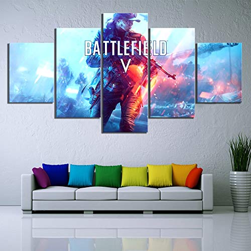 yiyitop Pintura de la Lona Arte de la Pared Poster 5 Panel Battlefield V Videojuego Girl Soldier Imagen Imprimir decoración del hogar Sala de Estar