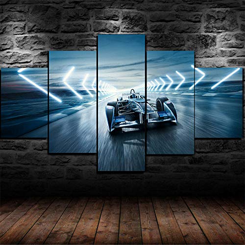 YOPLLL Cuadros De Lienzo Decoración para El Hogar 5 Piezas Paintings Wall Art Prints Modern Poster Modular Bed Background Campeonato De Carreras De Fórmula E(Sin Marco)