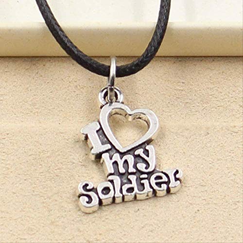 YOUZYHG co.,ltd Collar con Colgante Amo a mi Soldado Cho Collar Charm Cordón de Cuero Negro Joyería Hecha a Mano