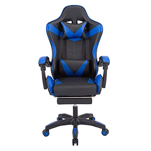 Z ZELUS Silla Gaming Ergonómico de Masaje Silla de Juegos con Respaldo Alto Asiento Giratorio de Ordenador para Oficina o Casa (Azul)