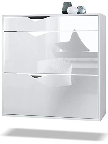 Zapatero Kolmio 85 x 87 x 33 cm, Cuerpo en Blanco Mate, frentes en Blanco de Alto Brillo | Amplia selección de Colores