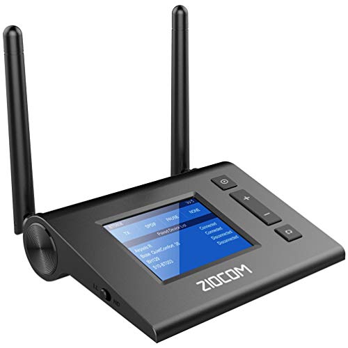 ZIOCOM Receptor Transmisor Bluetooth para TV, Pantalla LCD Visible única, Adaptador Inalámbrico Bluetooth con aptX de Baja Latencia, Auxiliar óptico Digital de 3,5 mm para Computadora, PC, Altavoces