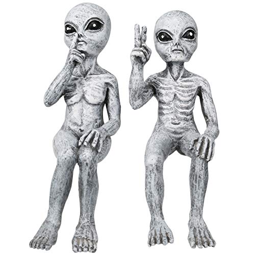 ZS ZHISHANG Outer Space Alien Dude and Babe Shelf Sitters Statue Figurine Home Indoor Garden Ornament