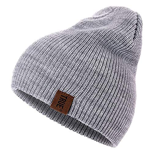 1 Pieza de Sombrero PU Letra Hombres y Mujeres Real Casual Gorro de Invierno de Punto cálido Gorro de Moda sólido Hip Hop Gorro Unisex -Light Gray-54cm-60cm