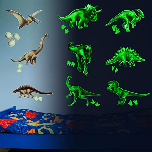 20 Piezas Calcomanías de Pared de Dinosaurio Pegatinas de Pared de Dinosaurio Grande Luminoso de PVC Removible para Habitación Cumpleaños Aula Navidad Halloween Fiesta