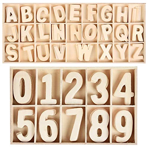 216 pcs Juego de Letras y números de Madera de Numero de Madera Letras Mixta de Madera A-Z Letras 0-9 Números Educativos Tempranos Juegos con Bandeja de Almacenamiento para DIY Niños Juguetes Craft