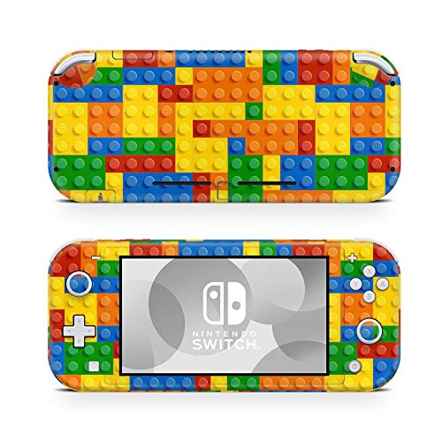 46 North Design Switch Lite Skin Vinyl Stickers, Ladrillos Plástico Rojo Lego Amarillo Azul Naranja Bloque Gráfico Juegos Construcción Patrón, Alta calidad, Durable, Sin burbujas, Made in Canada