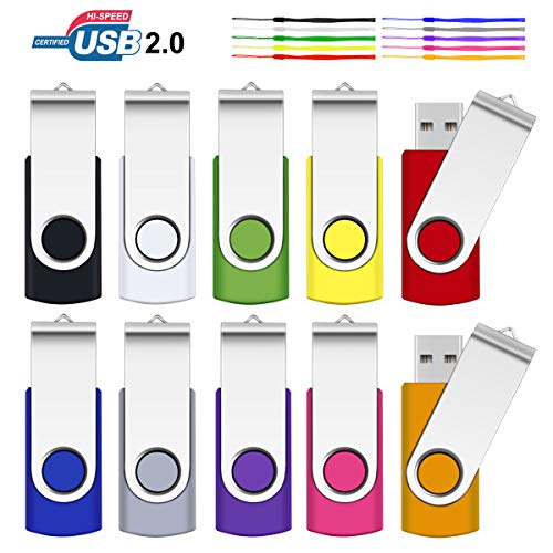 4GB Memoria Flash USB, SRVR 10Pack USB2.0 Unidades de Pulgar Giratorias Almacenamiento de Datos Unidad Jump Unidad Zip Tarjetas de Memoria Dispositivos Externos con Indicador LED (10 Colores)