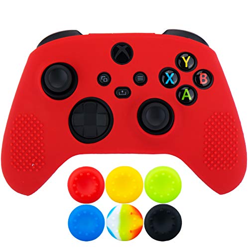 9CDeer 1 x Silicona Protector Cubrir Piel + 6 Apretones de Pulgar y Tapones a Prueba de Polvo para Xbox Series X / S Mando rojo