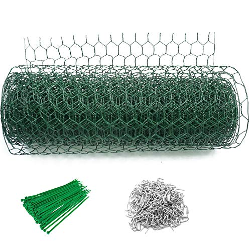 Abimars Valla de alambre hexagonal verde - Malla de alambre de pollo, conejo, revestimiento de PVC, 25 mm, tamaño de malla de 1,2 mm de diámetro, rollo de valla de alambre galvanizado (0,4 m x 10 m)