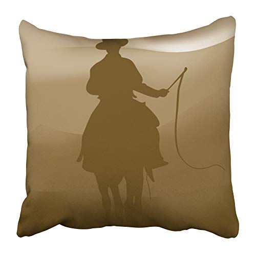 AEMAPE Fundas de Almohada, Jinete de Vaquero en el lejano país Salvaje, Texas West Horse, Insignia de la Historia del Sheriff Negro, Funda de cojín de 40X40 Cm