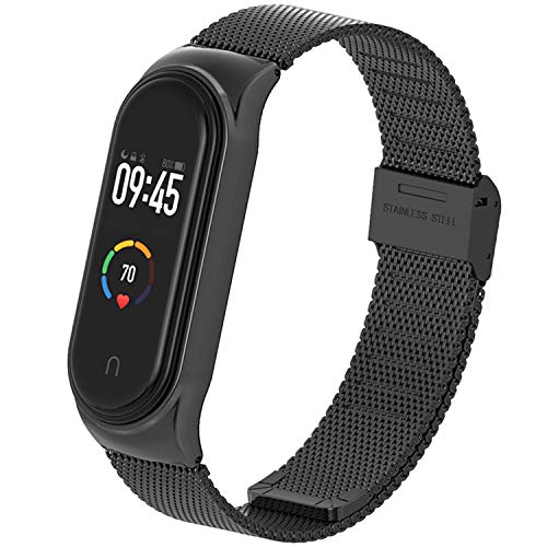 AHANGA Correa para Xiaomi Mi Band 5/4/3 Correas Metal Pulseras Reloj Milanés Wristband Repuesto Bandas de Acero Inoxidable Agradable con Cierre