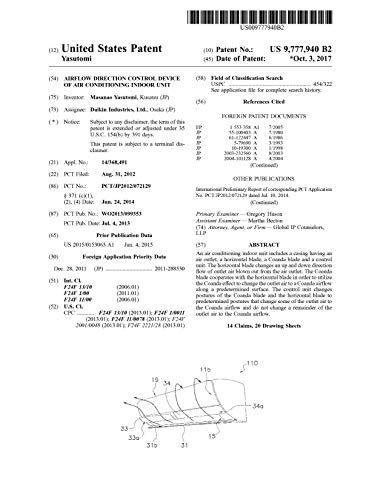 Airflow direction control device of air conditioning indoor unit: United States Patent 9777940 (English Edition)