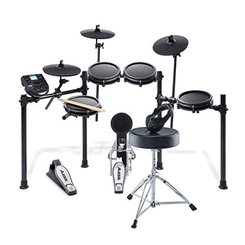 Alesis Nitro Mesh Kit Bundle - Paquete completo de batería electrónica con 8 parches de malla, taburete, auriculares y baquetas