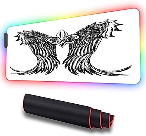 Alfombrilla de ratón RGB grande para juegos, diseño de alas tribales Magic Spell Mid RGB extendida ideal para movimientos más rápidos del ratón - Base de goma antideslizante 600x350x30mm