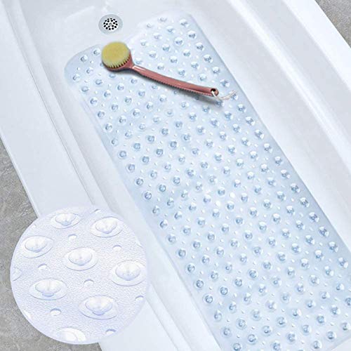 AnnSpa Antideslizante Alfombrillas de Baño con Orificios de Drenaje, Extra Largo 16 x 40 Pulgadas, 200 Ventosa, Lavable a Máquina, Antibacteriano Alfombrillas de Ducha - Claro