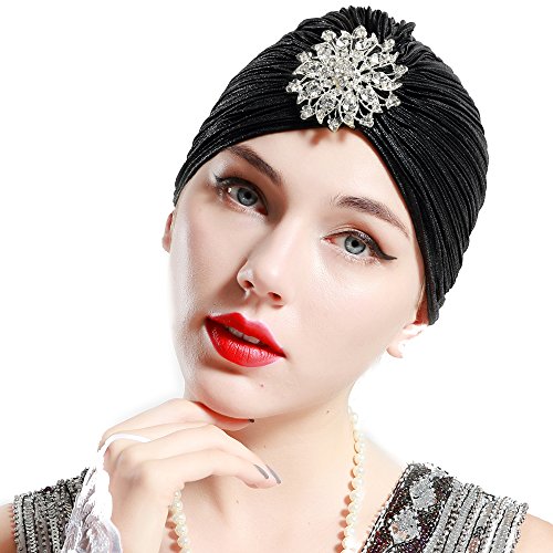 ArtiDeco Mujer Gorro Turbante con Cristal Vintage Pelo Turbante de Punto 1920s Disfraz de Estilo de los años 20