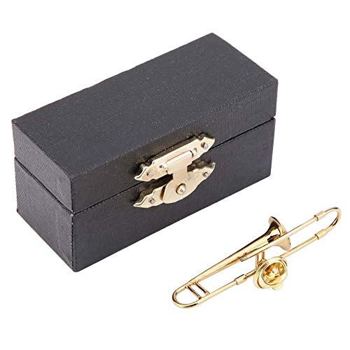 Atyhao Trombone Cornet Broche, Chapado en Oro Trombone Cornet Broche Mini Instrumento Musical Forma Pin Decoración Caja Regalo de cumpleaños(Trombón)