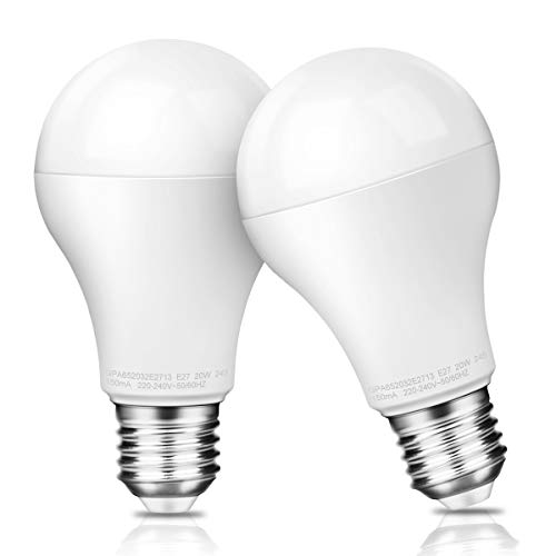 Awenia Bombilla LED Esférica E27 20W (Equivalente a 150W), Luz LED 6500K 2452 Lúmenes Blanco Frío, Pack de 2