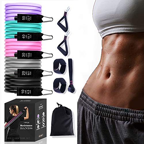 Bandas de Resistencia, Bandas Elásticas Fitness, Bandas Elasticas Musculacion 150lbs, 5 Bandas elásticas de látex con Asas, Bandas Elásticas para Fitness, Pérdida de, PesoReducir la Grasa,Yoga