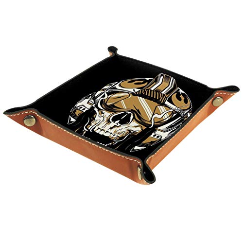 Bandeja de Servicio, Caja de Almacenamiento de Cuero de PU, Organizador de bandejas, Caja de Almacenamiento para Relojes Monedas de joyería Cartera de Llaves Casco de piloto de Calavera Cool Black