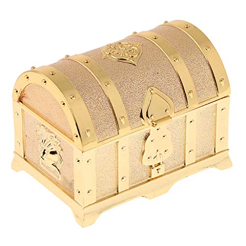 Baoblaze Cofre de Tesoro Retro de Caja de Joyería de Metal Vintage para Mujeres Niñas - Dorado