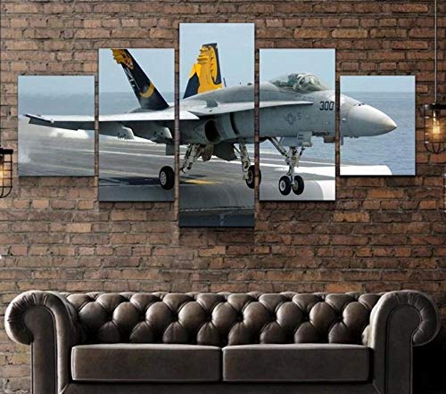 BDFDF Lienzo 5 Piezas Cuadro Lienzo No Tejido Avión De Combate F-18 Super Hornet 5 Carteles Pintura Mural Modernos Hogar Decoracion Artes 150X80Cm