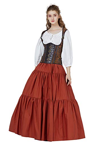 BEAUTELICATE Falda Larga Mujer Algodón Bohemio Falda Medieval Renacentista Gitana Gótico Victoriana Cosplay Ropa de Playa