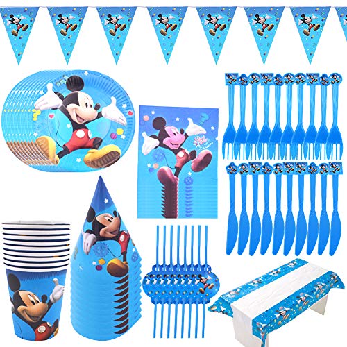 BESLIME Set de Fiesta de Cumpleaños, Cumpleaños Vajilla Set de Fiesta Kids Birthday, Plato, Servilleta de Papel, Cuchillo, Tenedor, Taza, Mantel, Paja para Niños Baby Shower - 78 Piezas