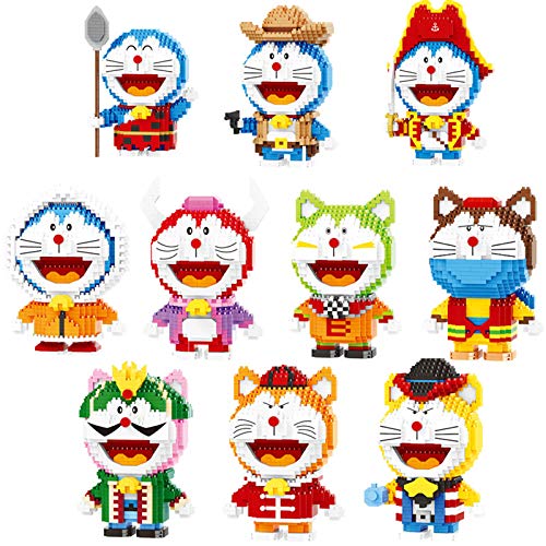 B&H-ERX 928pcs + Dibujos Animados Doraemon Bloques de construcción Figuras de acción 10 Estilo Anime pequeño plástico Lindo Micro ladrillo Juguetes de Bricolaje para niños Regalos