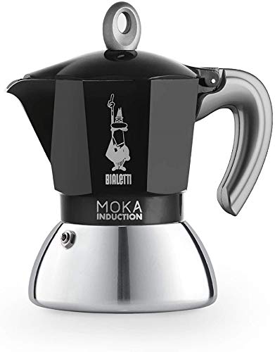 Bialetti New Moka Induction, Cafetera apta para inducción, 2 tazas, aluminio, Negro