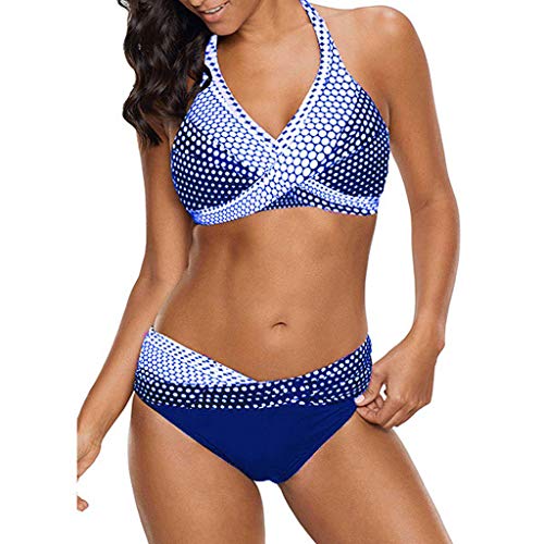 Bikinis Mujer 2019 Push up Sexy de Lunares de Playa Conjunto de Traje de BañO Estampado Bohemio BañAdores con Relleno Sujetador Tops y Braguitas Ropa de Playa vikinis riou (Azul-1, XL)