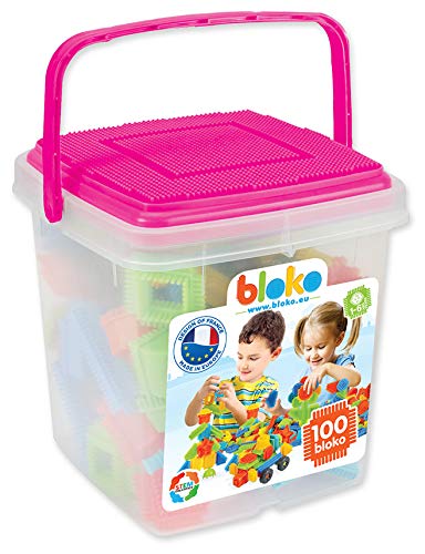 BLOKO 503584 - Barril de 100 Tablero de Juego, a Partir de 12 Meses, Fabricado en Europa, Juguete de construcción, Color Rosa