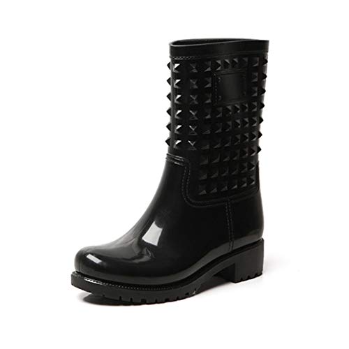 Bota Lluvia Mujer Altas Bota Goma Bota Impermeable Botines Wellington Boots Exterior Zapatos Planos Antideslizante Trabajo Jardín Invierno Negro Azul 36-43 Negro 43