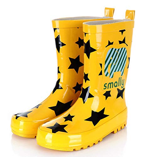 Botas De Agua,Antideslizante Impermeable Resistente Al Desgaste Zapatos De Tacón Plano Corto,Medio Tubo Pvc Amarillo Negro Elefante Estrellas Zapatos Acuáticos,Niños Caminando De Goma Cubrecalzado