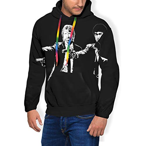 Bruce Lee and Chuck Norris Pulp Fiction - Sudadera con capucha y bolsillos de terciopelo para hombre