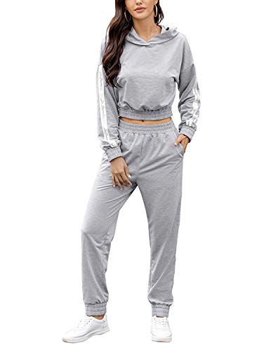 BUOYDM Conjunto Deporte Mujer Chandal Mujer Invierno Otoño Hoodie Traje Casual Conjuntos Deportivos Moda Manga Larga Pullover Sudadera Tops + Pantalones Largo 2pcs Gris 2 L