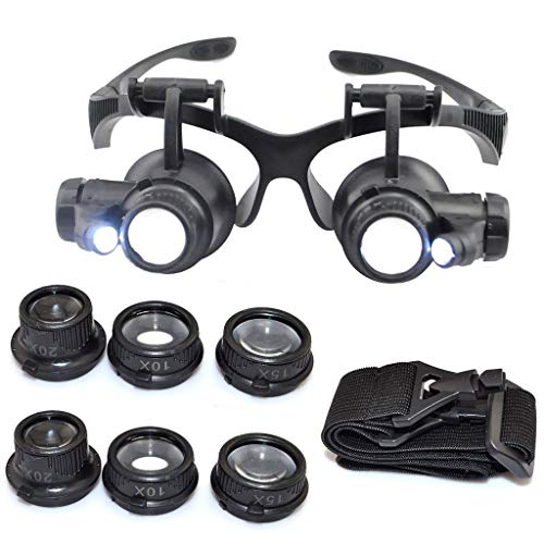 bxtbest-seller Headband Magnifier with LED Light, Double Eye Watch Repair Magnifying Glasses with 4 Lenses