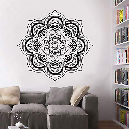 Calcomanía de pared moderna de Boho Mandala Fondo de sala de estar Decoración del hogar Flor de loto Vinilo Vivero Habitación de niños Pegatinas de pared interior 12 azul claro 43x42cm