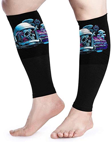 Calf Compression Sleeve for Men & Women, Premium Leg Compression Socks for Shin Splints and Varicose Veins, Elastic Footless Sleeve for Running, Cycling, Travel & Recovery, Astronaut Skull dsafatfarew