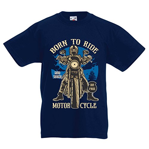 Camiseta Niños/Niñas Live Young - Die Free - Nacido para Montar en Moto, Ideas de Regalos para Ciclistas, Lemas inspiradores (5-6 Years Azul Oscuro Multicolor)