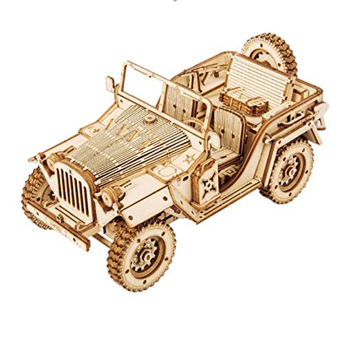 CCCYT Rompecabezas 3D de Madera Jeep Militar Puzzle Cortado con Láser Juego de Construcción Mecánica Regalo Creativo para Niños y Adultos(369 PCS)